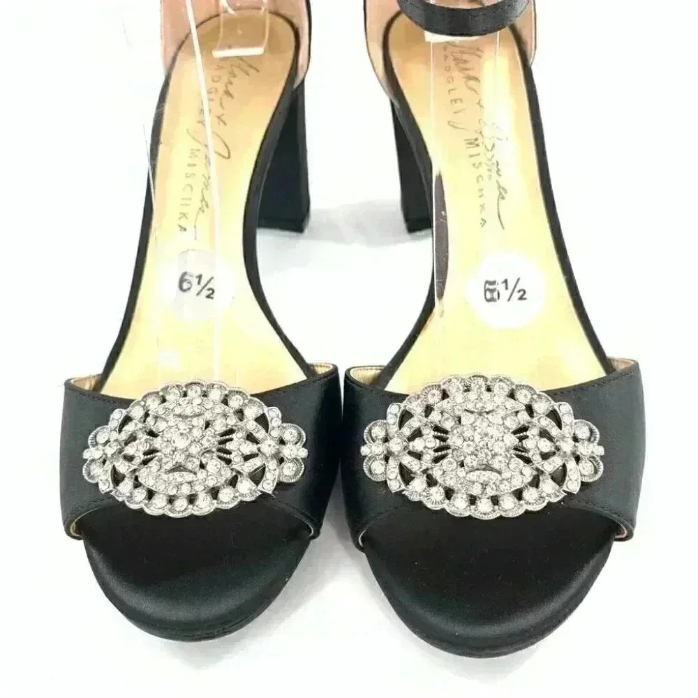 Badgley Mischka mark and James womens heels size 6.5 black satin formal party - Picture 3 of 13